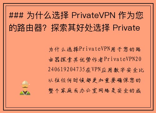 ### 为什么选择 PrivateVPN 作为您的路由器？探索其好处选择 PrivateVPN 